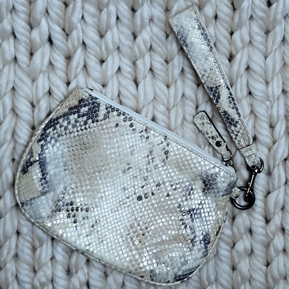 Coach Cream & Gold Python Print Leather Wristlet - Picture 2 of 6